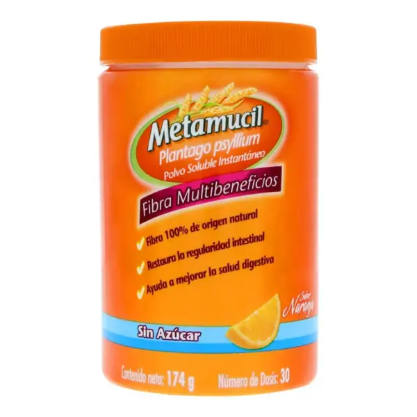 Metamucil Suplemento Alimenticio Sabor Naranja Sin Azúcar Con 174 G De Polvo