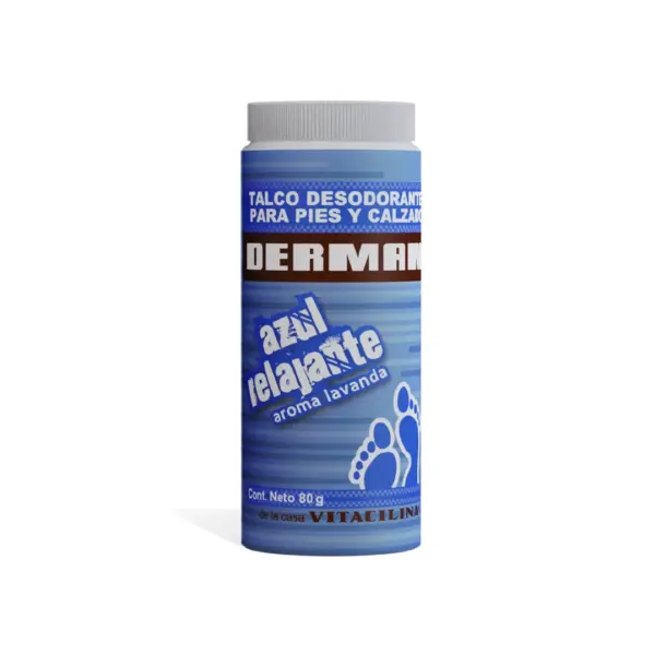 Derman Azul Talco Desodorante Para Pies Polvo Con 80 G