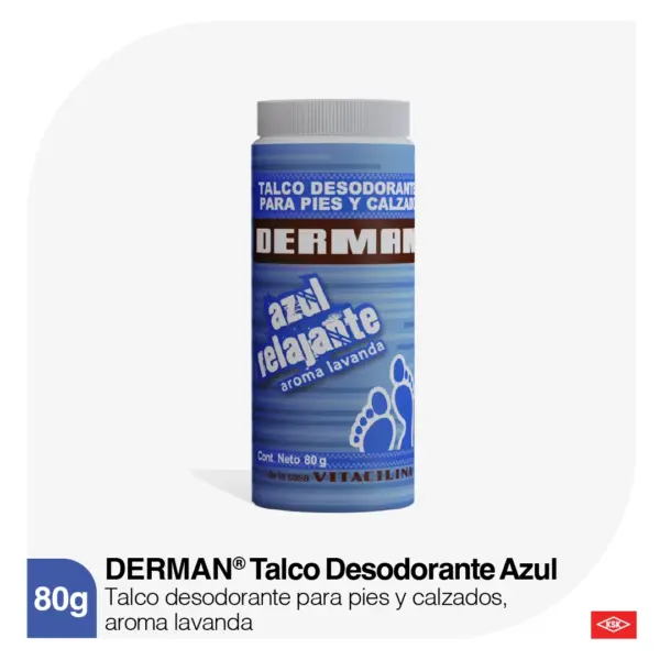 Derman Azul Talco Desodorante Para Pies Polvo Con 80 G - Imagen 2