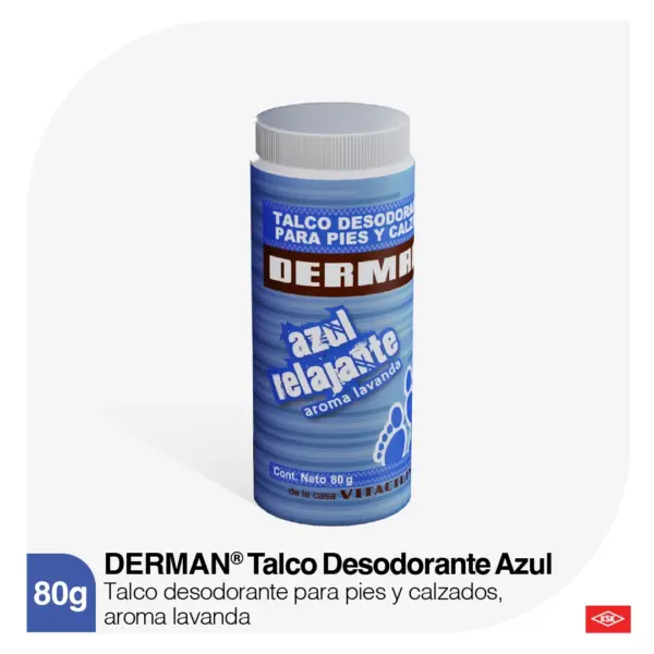 Derman Azul Talco Desodorante Para Pies Polvo Con 80 G - Imagen 3