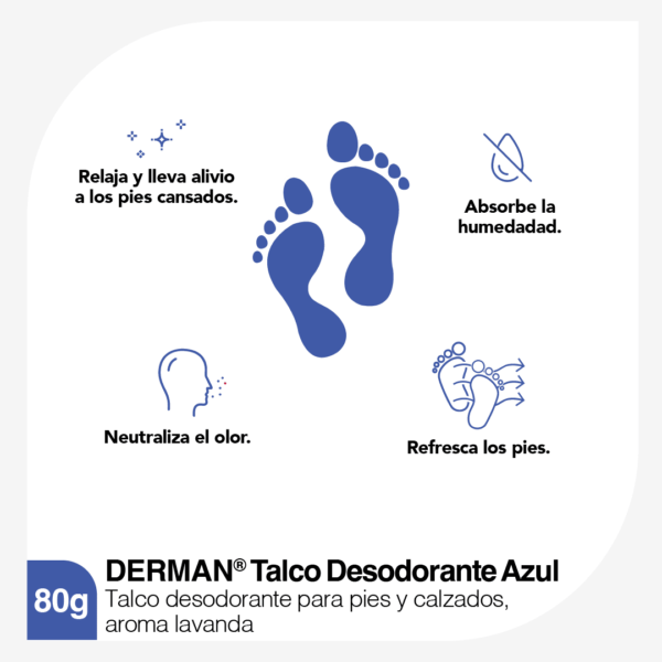 Derman Azul Talco Desodorante Para Pies Polvo Con 80 G - Imagen 4