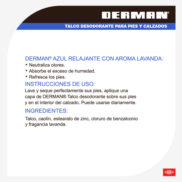 Derman Azul Talco Desodorante Para Pies Polvo Con 80 G - Imagen 5