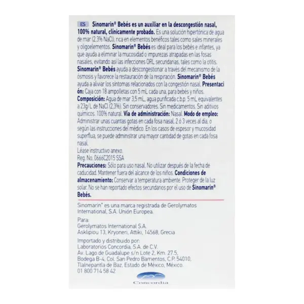 Sinomarin Bebes Descongestionante Nasal 5ml Con 18 Ampolletas - Imagen 2