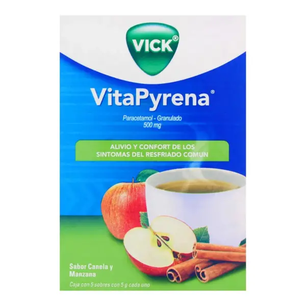 Vick Pyrena 500 Mg Granulado Sabor Manzana Canela Con 5 Sobres
