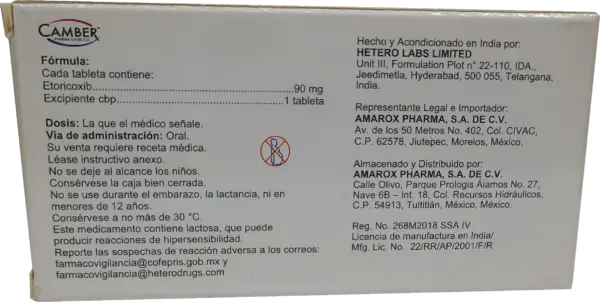Etoricoxib 90 Mg Con 14 Tabletas (Camber) - Imagen 2