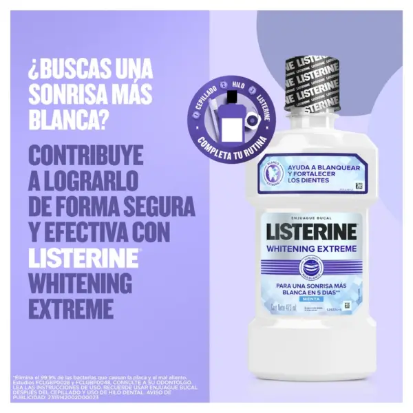 Listerine Whitening Extreme Enjuague Bucal Sabor Menta 236 Ml - Imagen 7